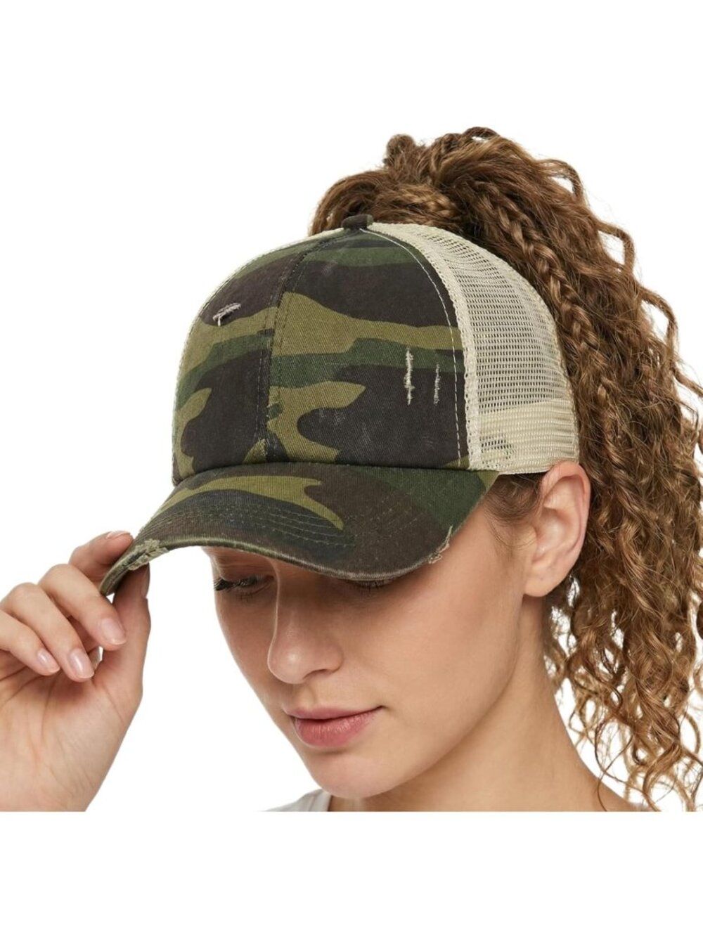 〽️Women Criss Camo High Ponytail Baseball Cap Trucker Bad Hair Day Adjustable